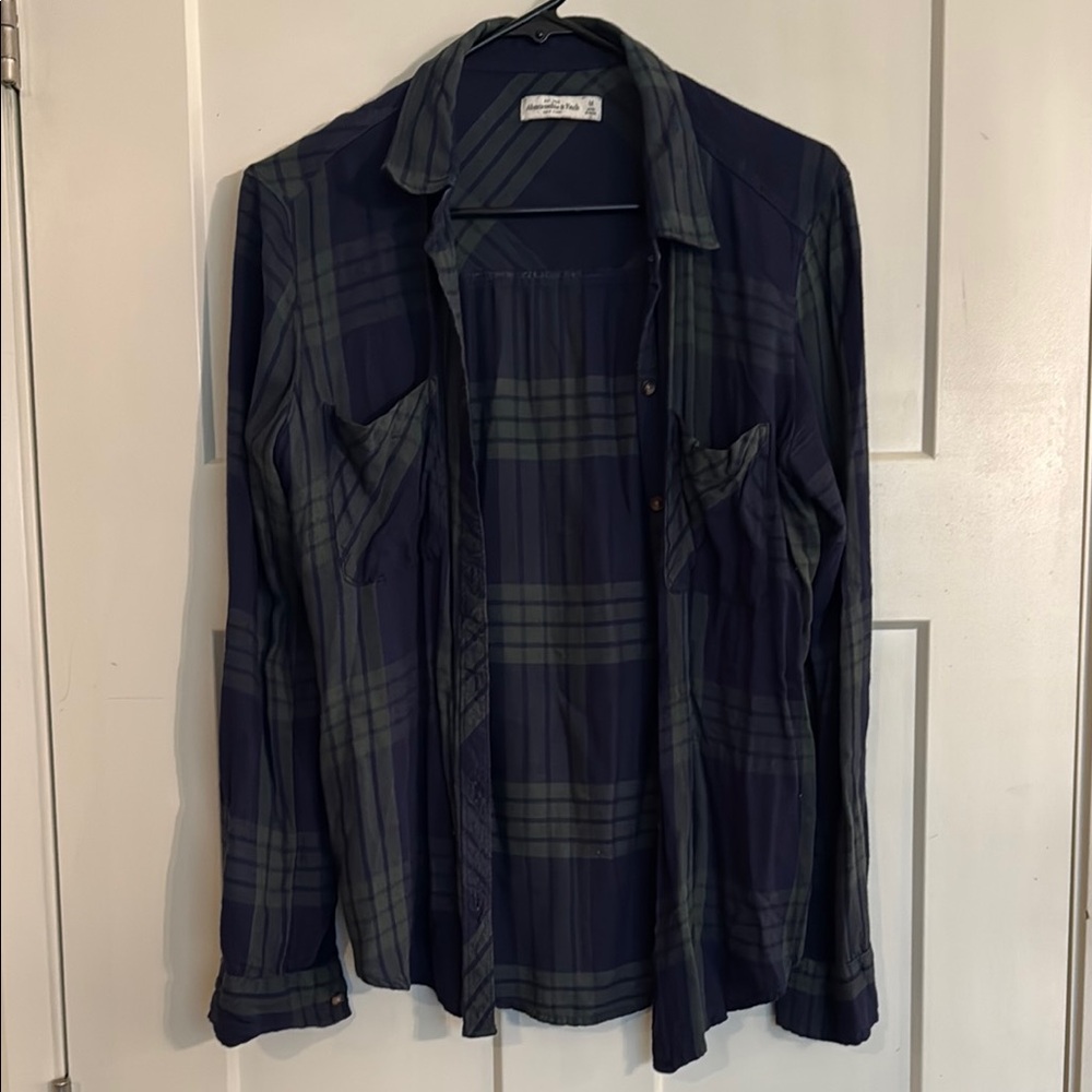 Abercrombie & Fitch Blue and Green Plaid Button-Up Shirt